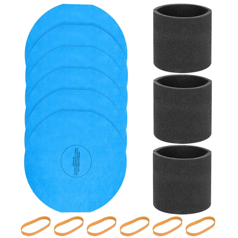 isingo 6 Pack 90107/90137 Reusable Dry Filters and 3 Pcs 90585 Foam Sleeve Filter Kit Replacement for Shop Vac 5 Gallon and Above Wet/Dry Vacuum, Part# 9010700, 9013700, 9058500, with 6pcs Retaining Bands - Image 1